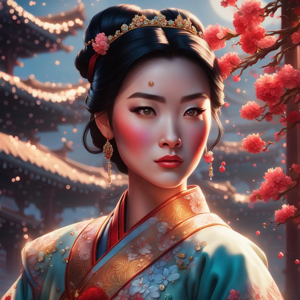 Mulan as Bride in Pin-Up Style Portrait