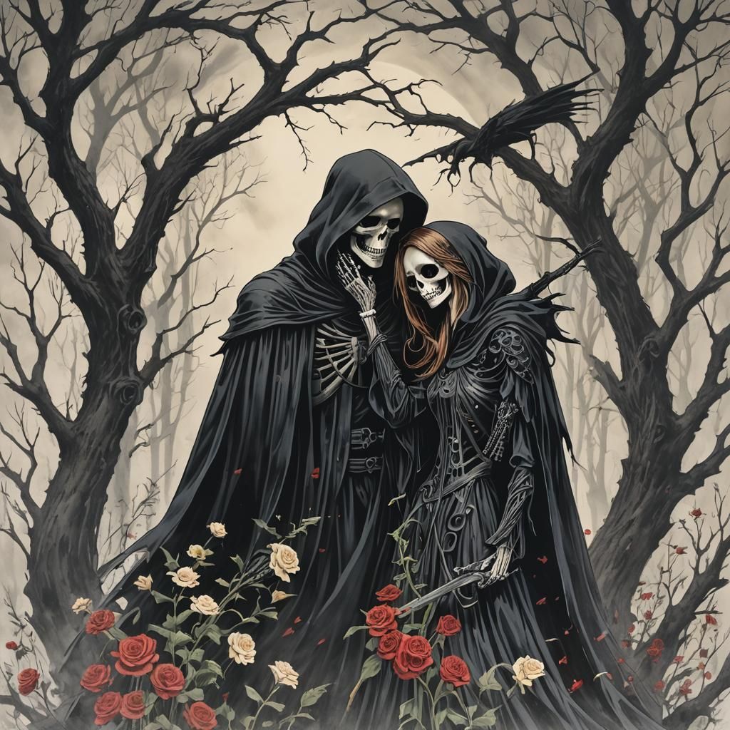 Grim Reaper's Love: A Dark Fantasy Portrait