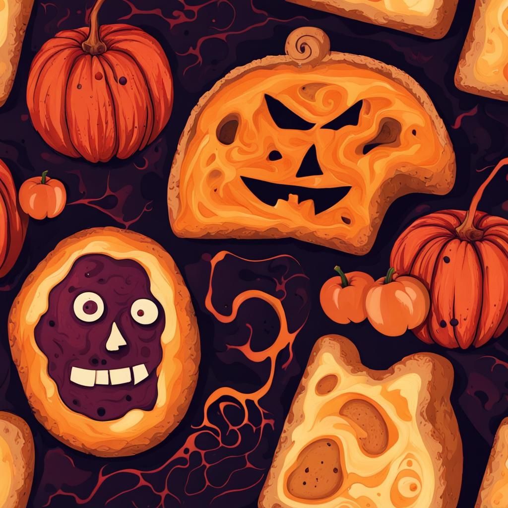 Abstract Halloween Fruit and Bread Toast Still Life