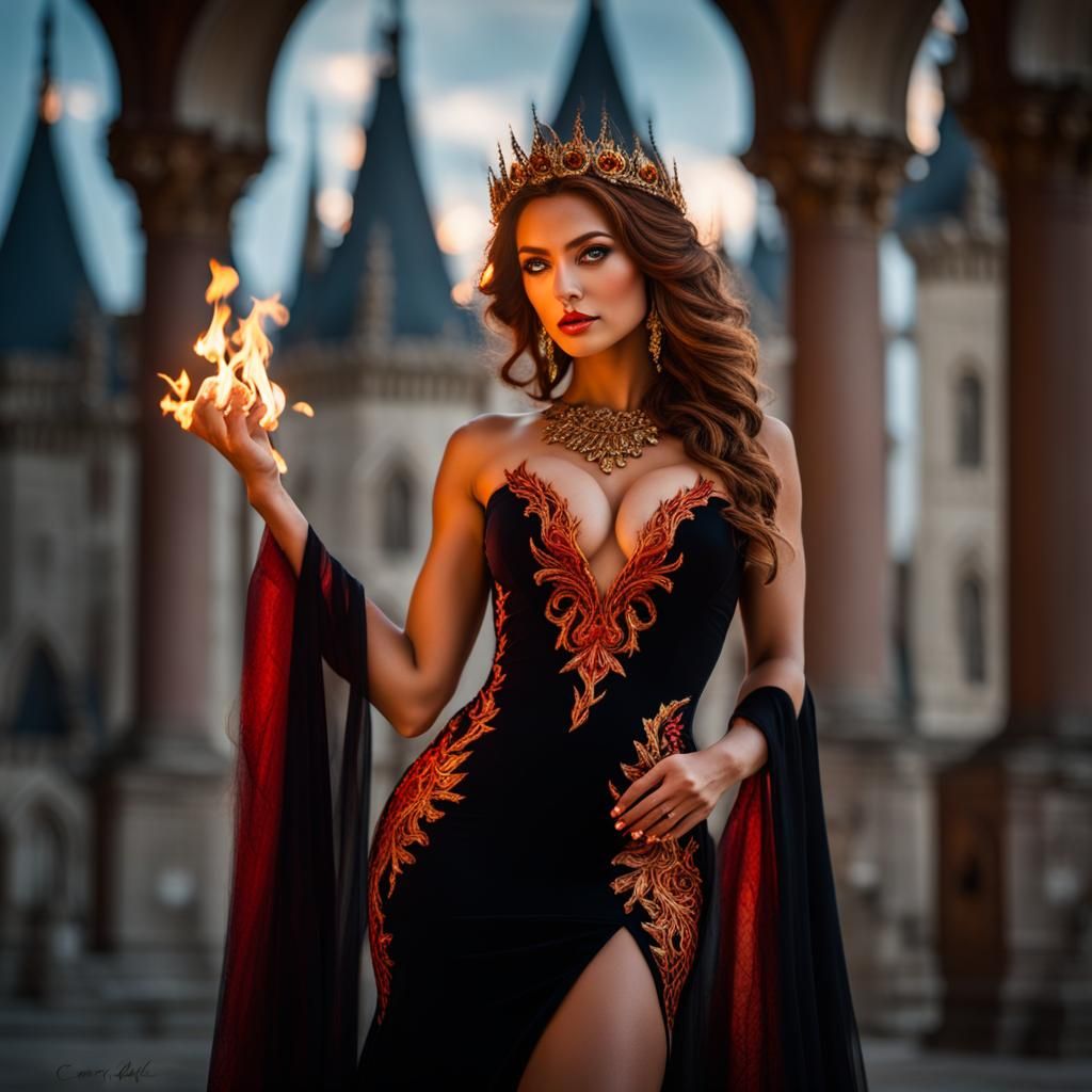 Fire Princess Portrait with Castle Backdrop