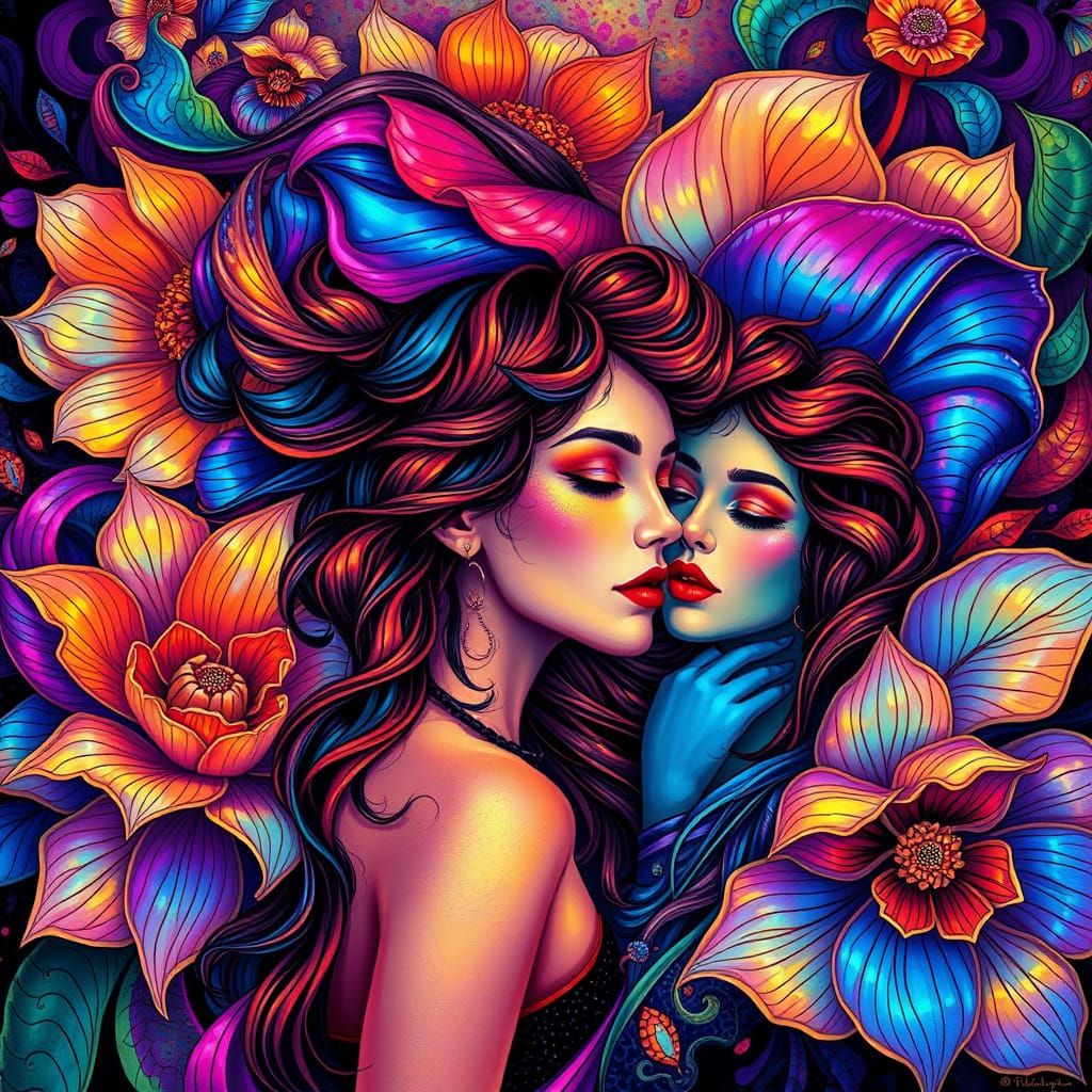 Dreamlike Floral Scene in Vibrant Colors