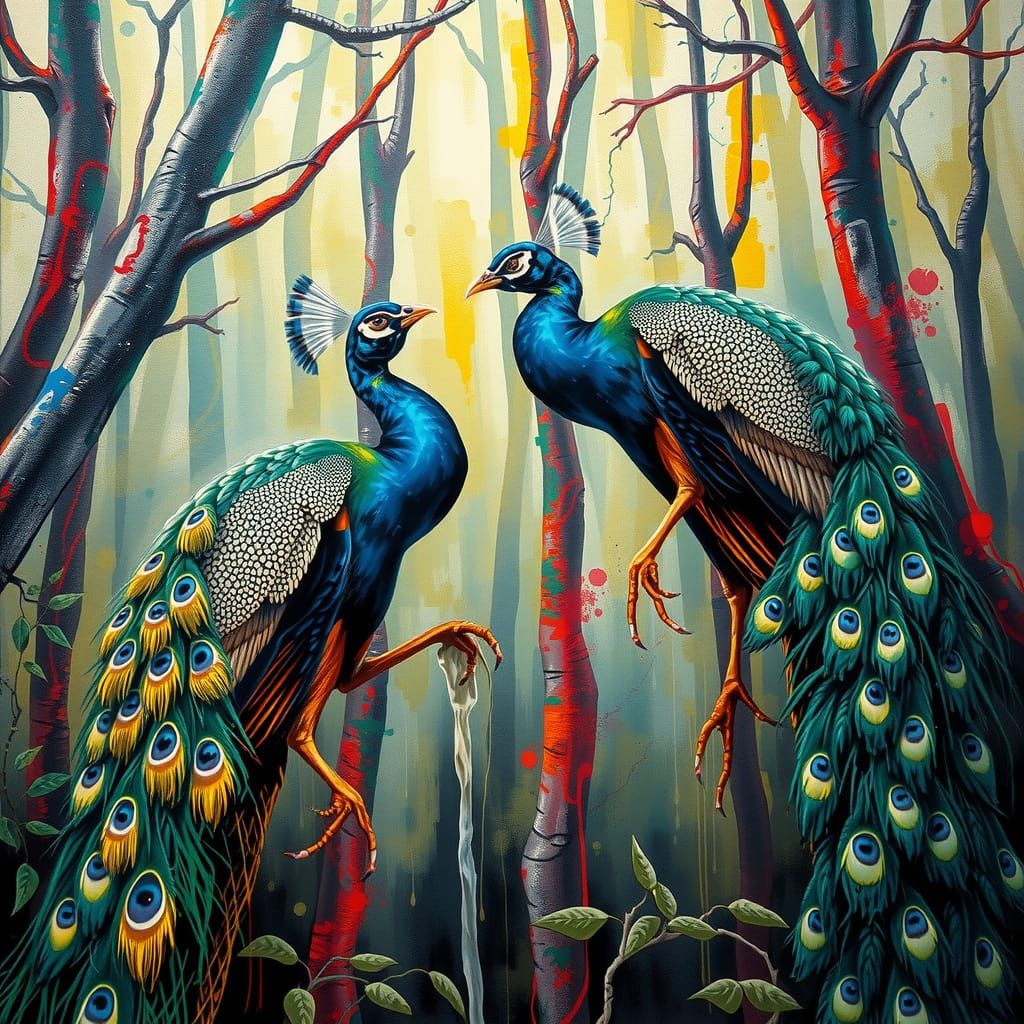 Vibrant Forest Frenzy in Polychromatic Graffiti Style