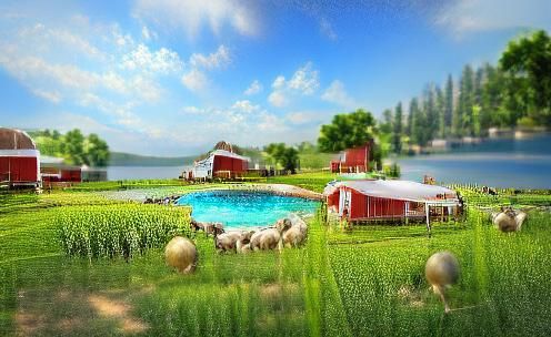 Realistic Summer Lakeside Farm in 16K Resolution