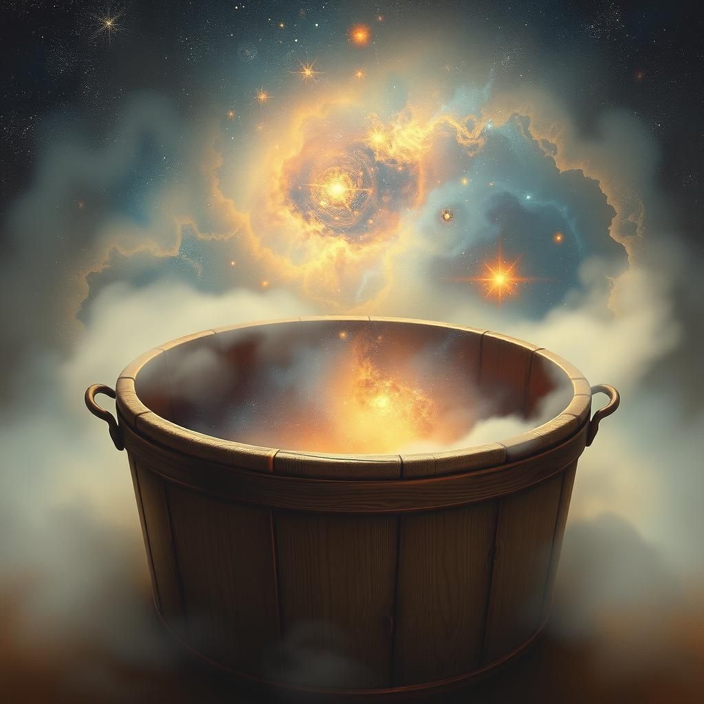 Galaxy in Weathered Bucket, Ethereal Cosmic Art