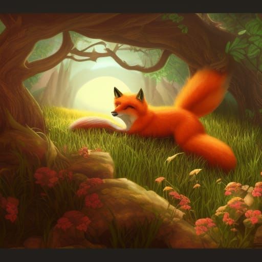 Fox Sleeping in Bed: Pixel Art Fantasy