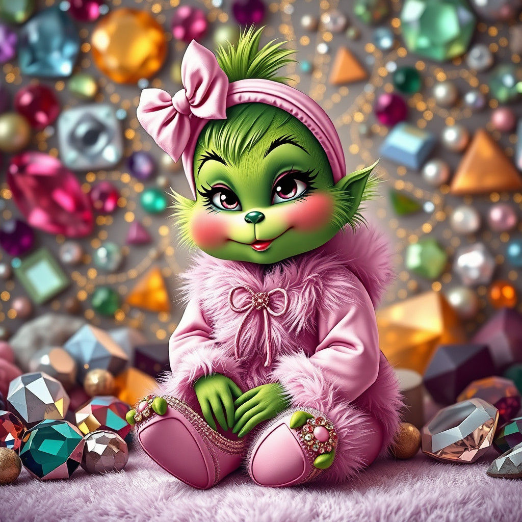 Baby Grinch Girl in Pink: Digital Art Illustration