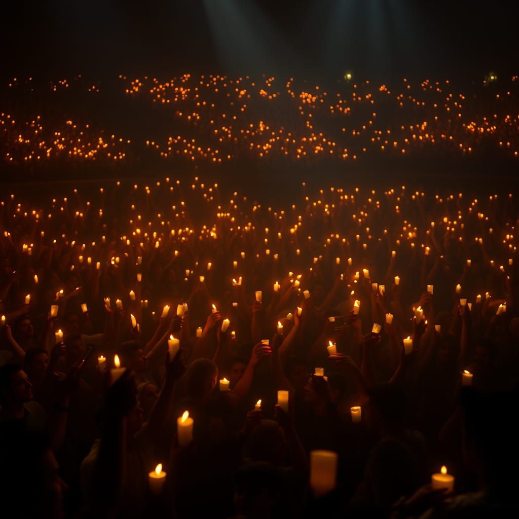 Candlelit Crowd at Dark Music Concert