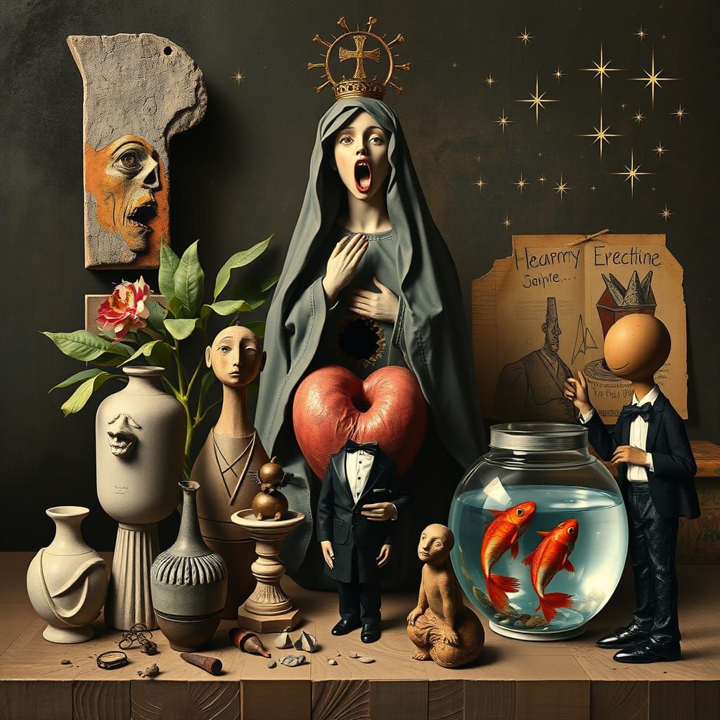 Surrealist Cubist Still Life with Fragmented Madonna Figure