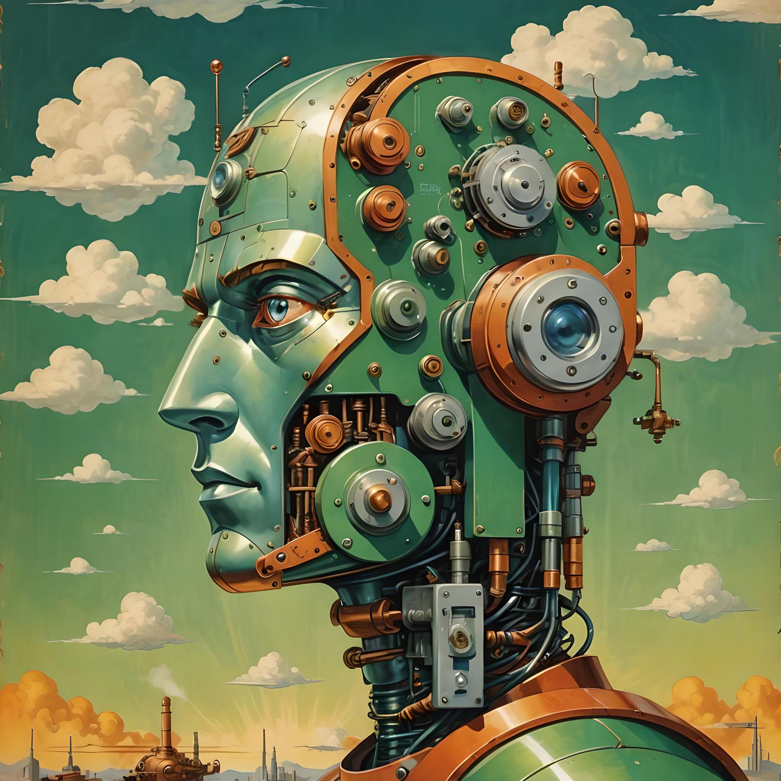 Cyborg Robot Man with Art Deco Elements