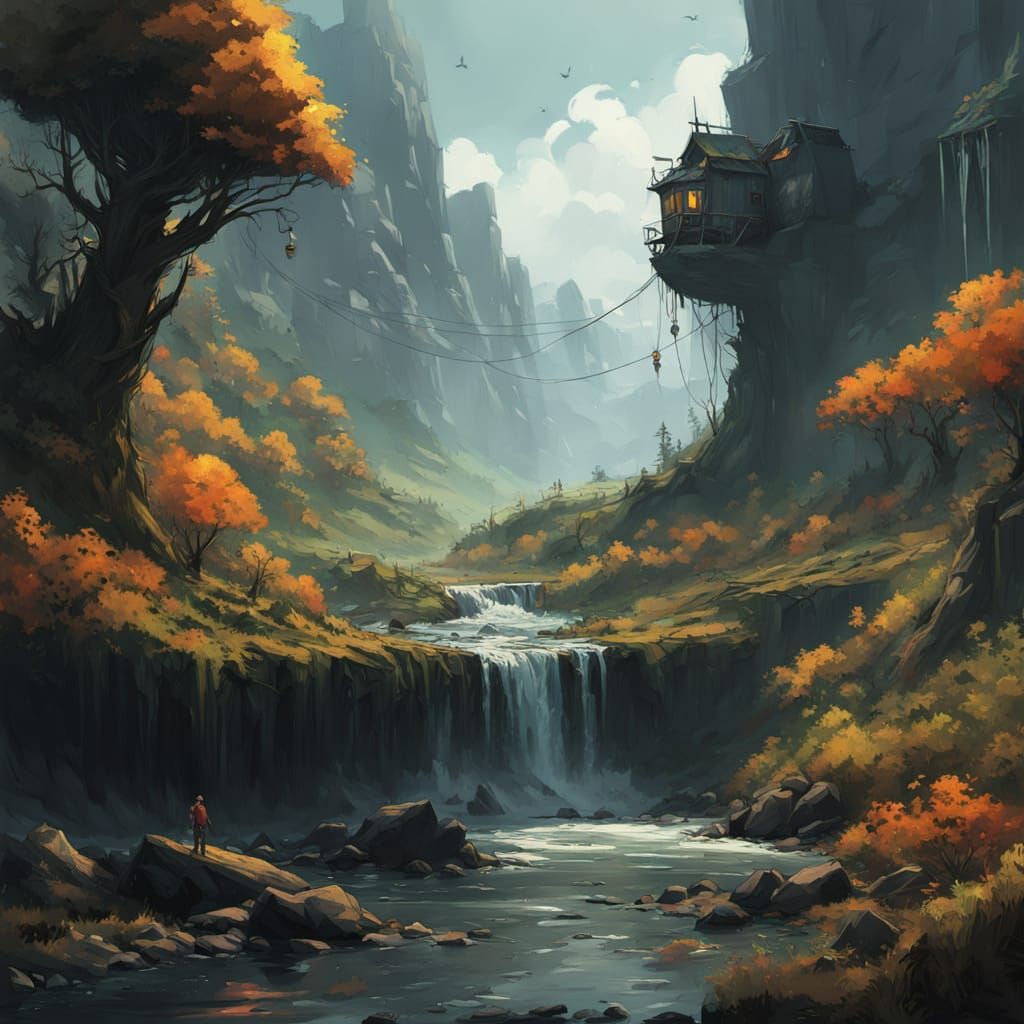 Majestic Waterfalls in Vibrant Fantasy Landscape