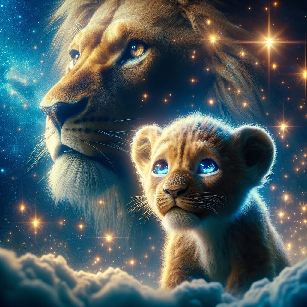 Protective Lion Father and Son: Digital Matte Painting