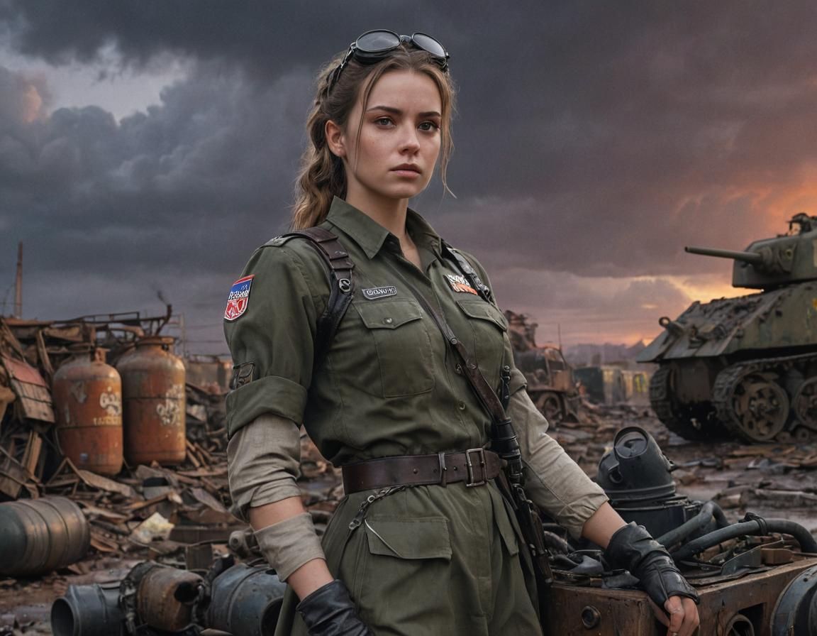 Dieselpunk Soldier Portrait near Panzer Tank