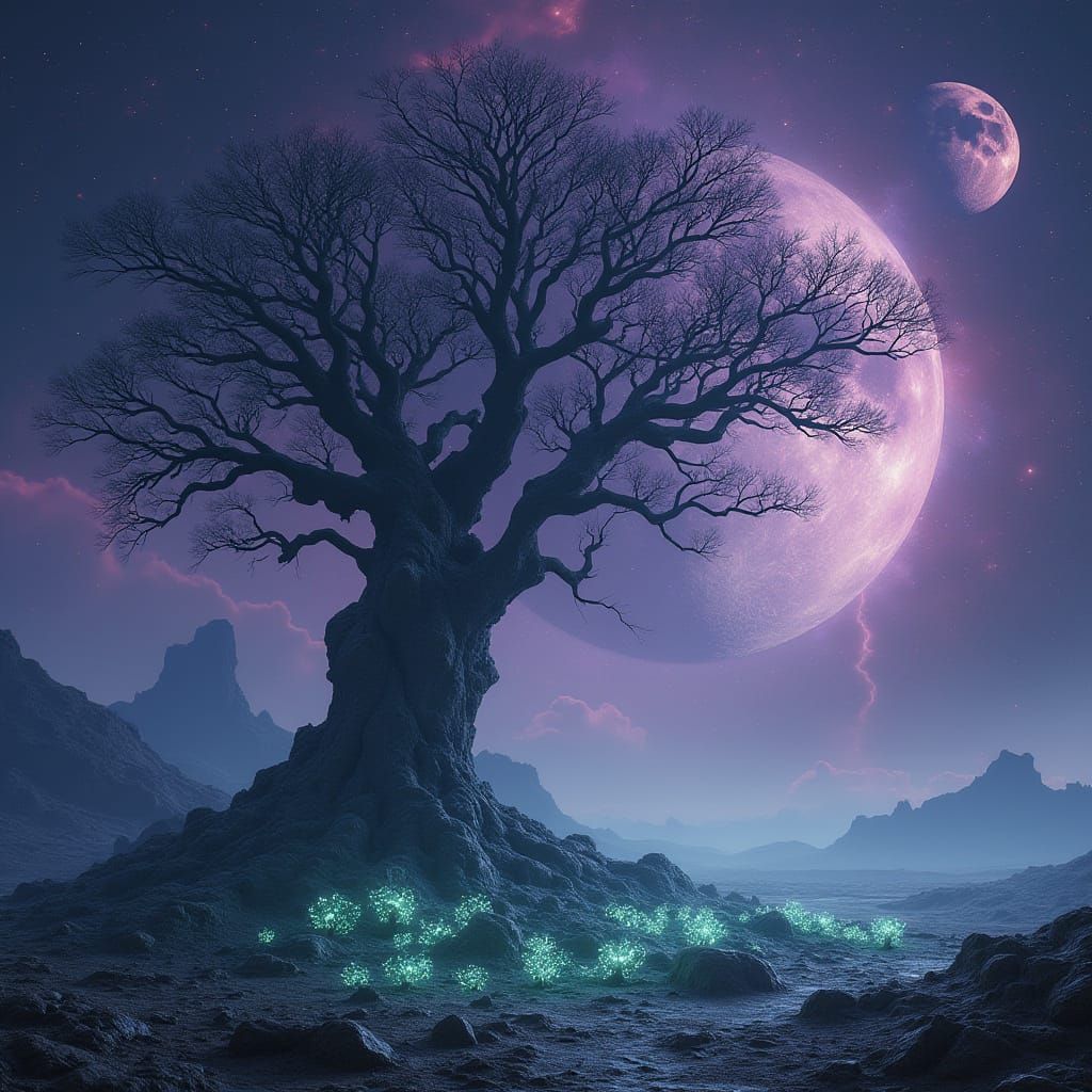 Ancient Alien Tree Under Twin Moons