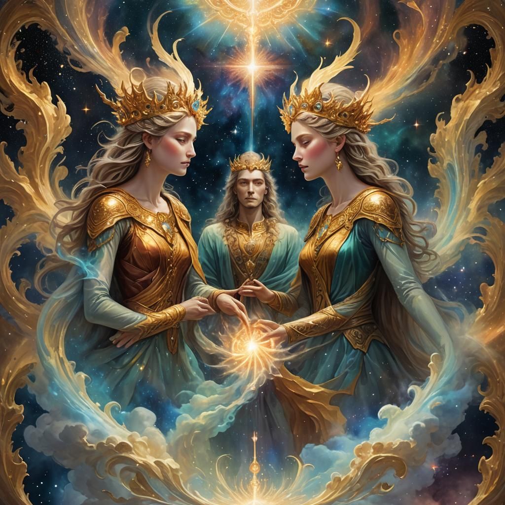 Regal Deities Rise from Nebular Clouds