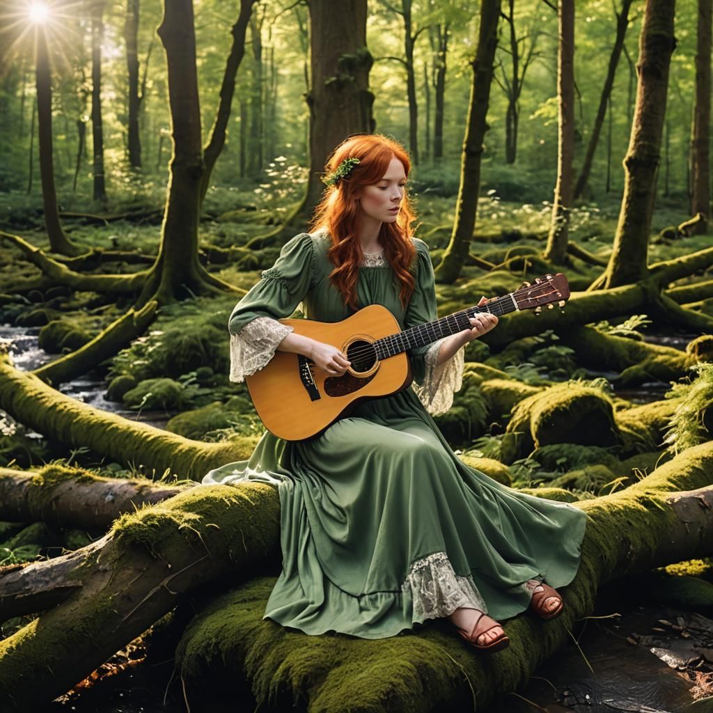 Redheaded Indie Folk Singer in Forest Glade