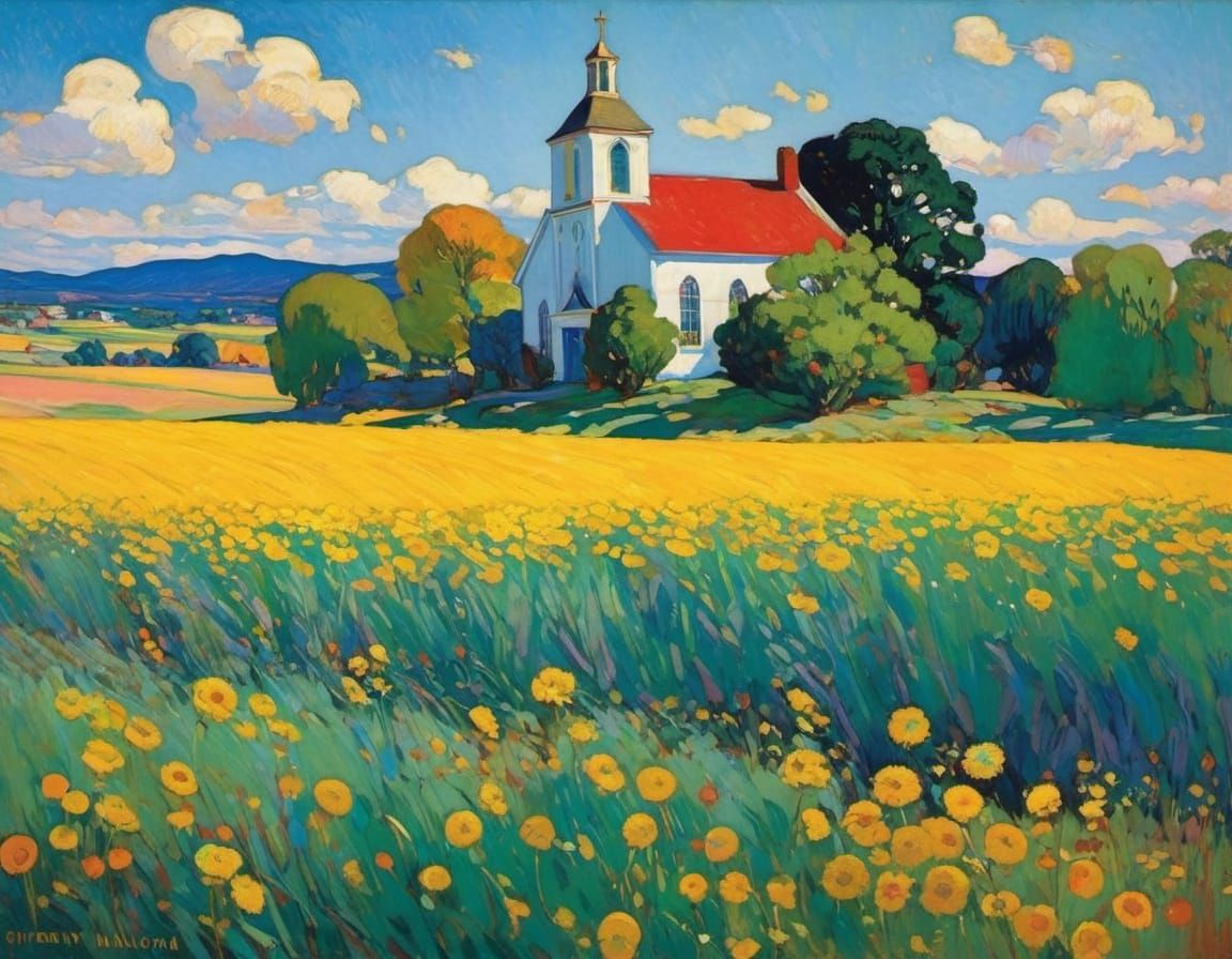 Charming Country Church in Vibrant Impressionist Style