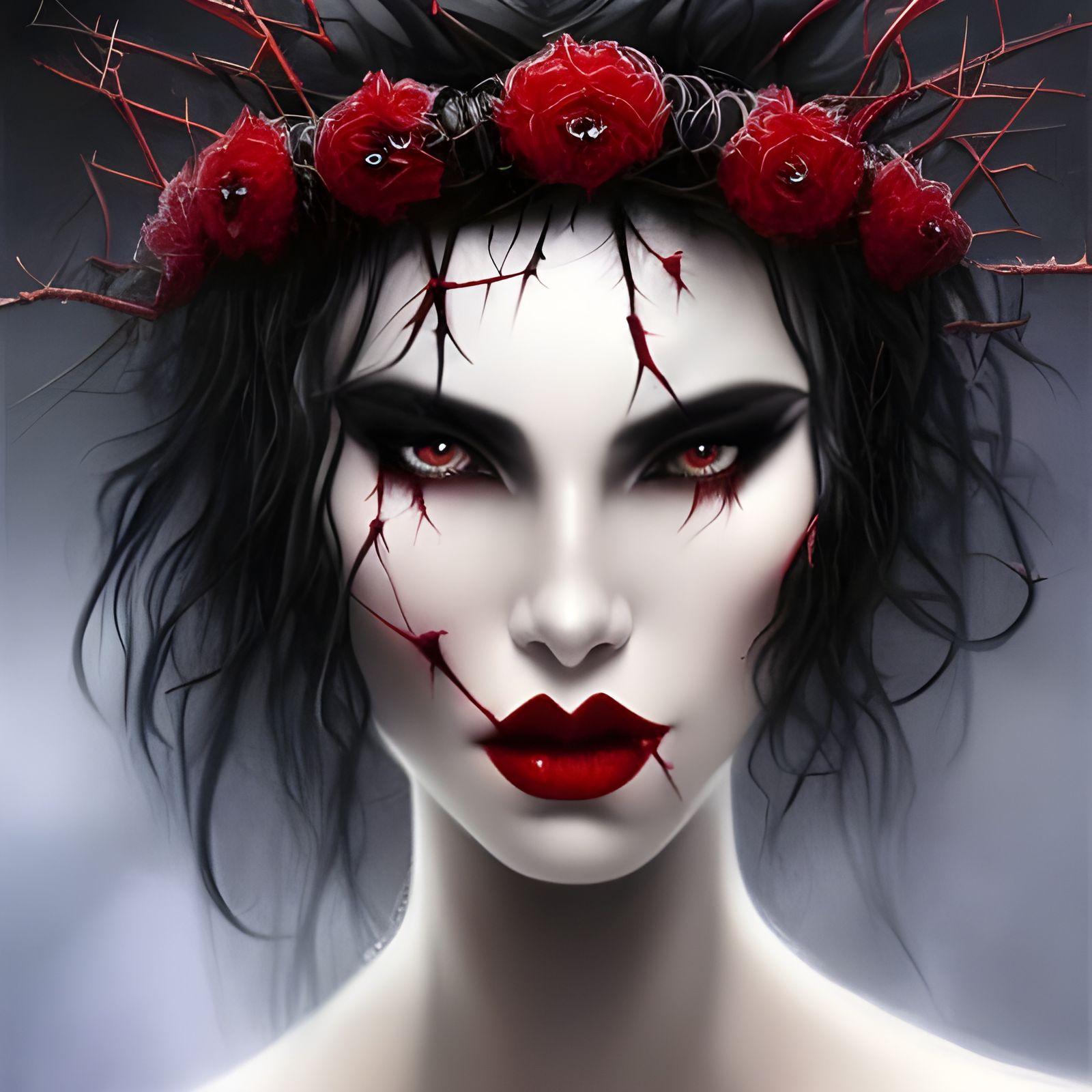 Gothic Beauty with Crown of Thorns