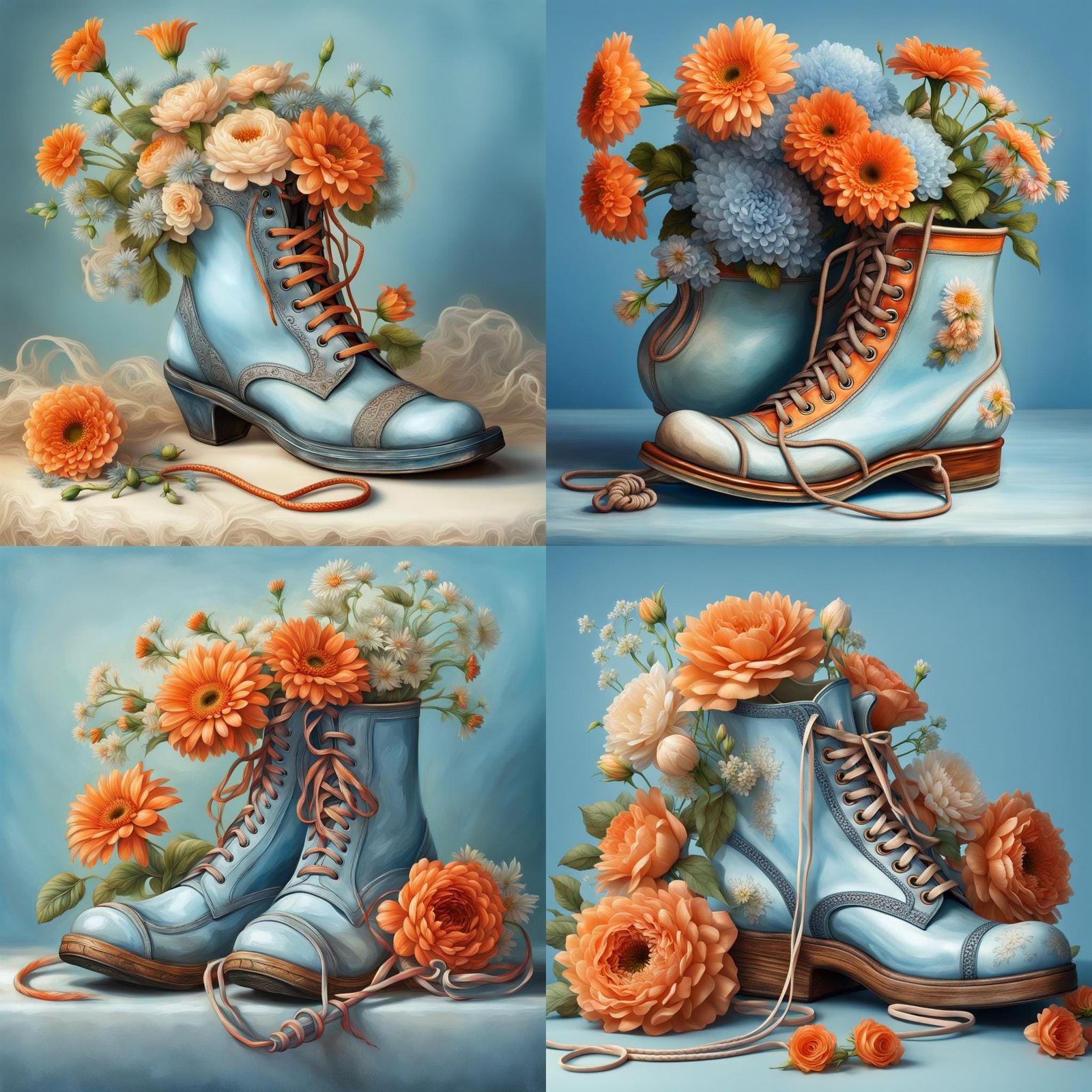 Hyperrealistic Old Shoe with Flowers and Watering Can