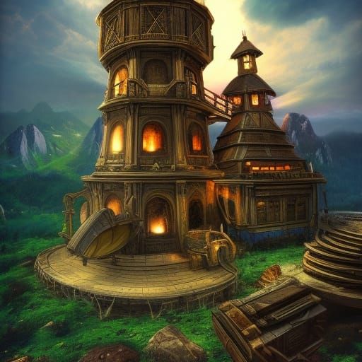 Mount Olympus Dawn: Hyperdetailed Steampunk Concept Art