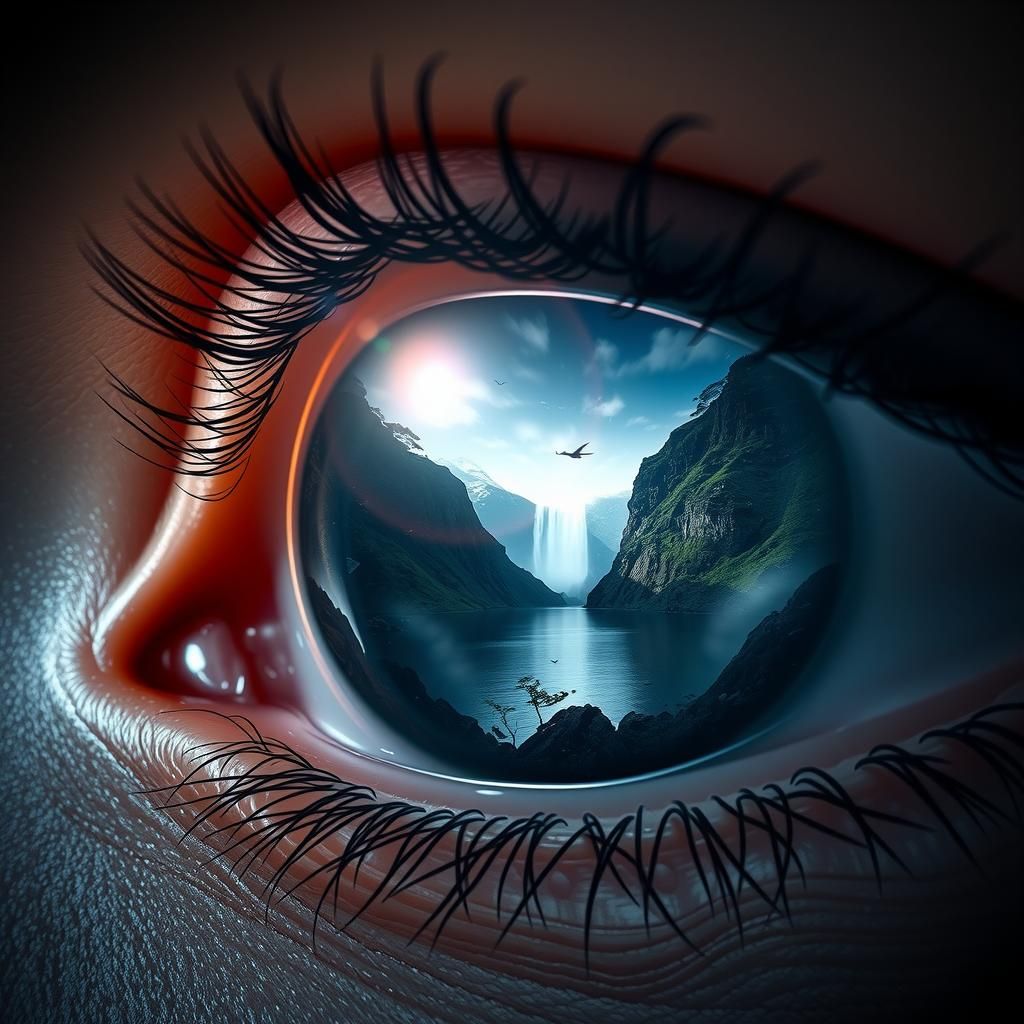 Surreal Eye Portrait with Fjord Landscape