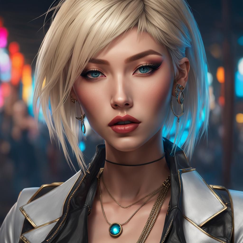 Punk Blonde Girl Portrait in Hyperdetailed Style
