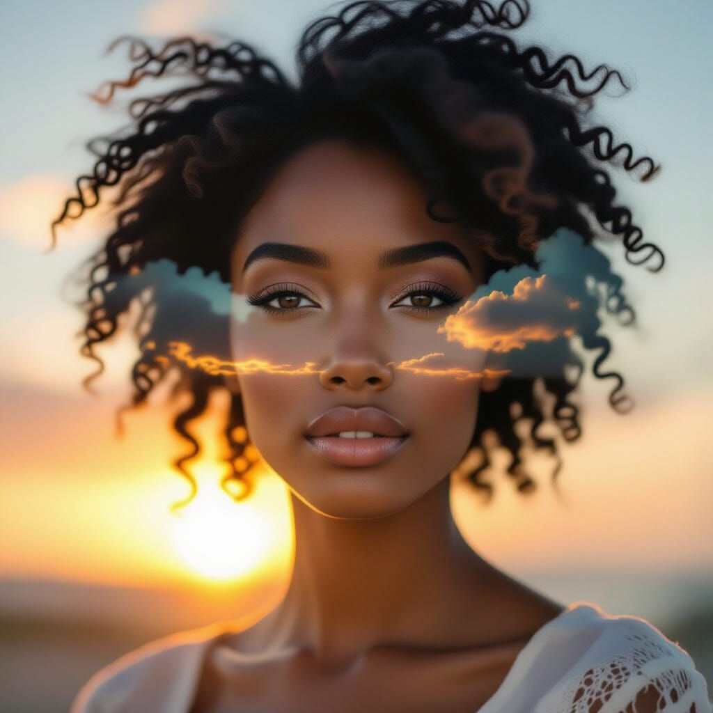 Sunset Silhouette: Double Exposure Portrait in Pastel