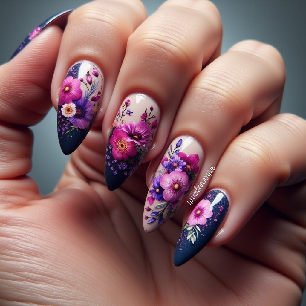 Woman's Vibrant Watercolor Nails in Deep Color