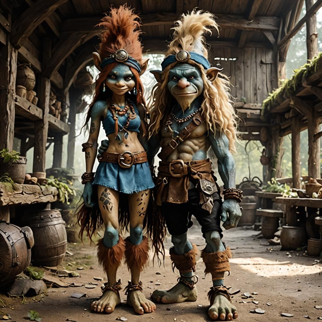 Cute Fantasy Troll-Smurf Fusion with Wild Hair