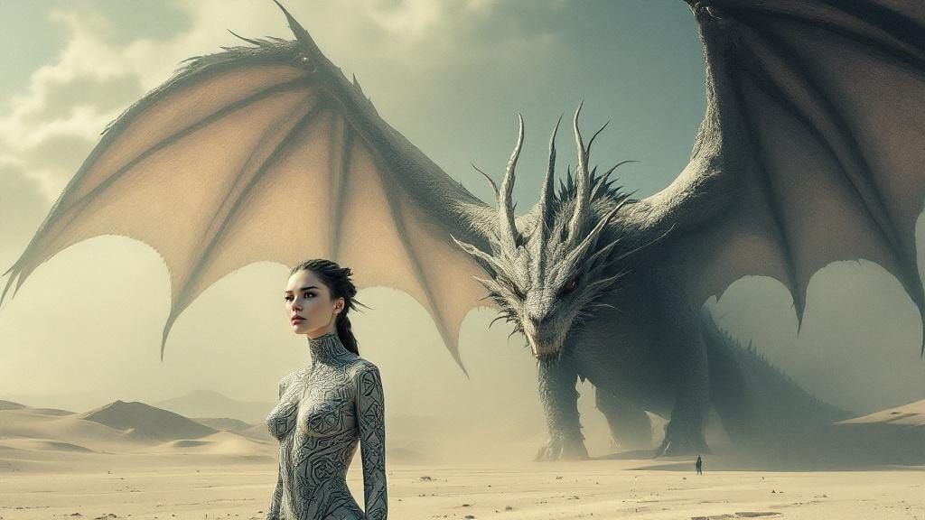 Dragonrider in Desert: Surreal Art Inspired by Beksiński and...