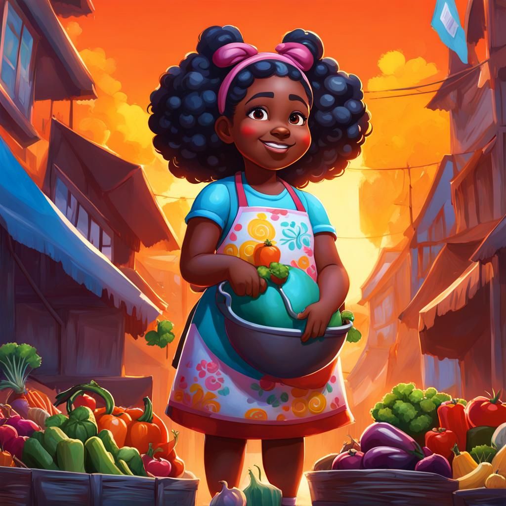 Girl Selling Vegetables in Graffiti Street Art