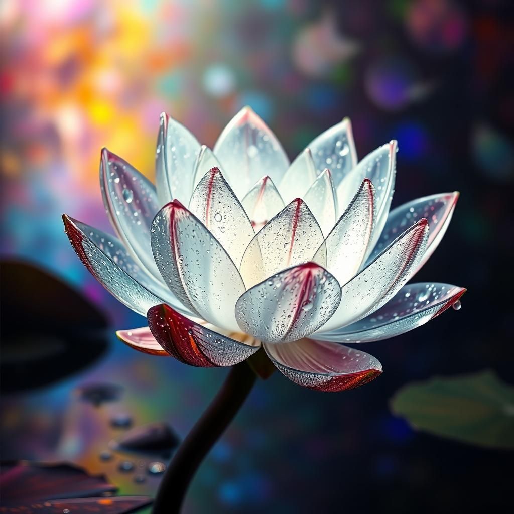 Glass Water Lily with Vibrant Aquatic Background