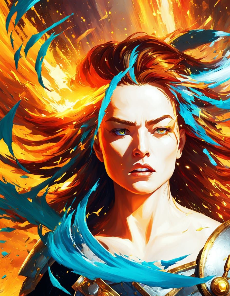 Epic Warrior Charging into Battle in Dynamic Digital Paintin...