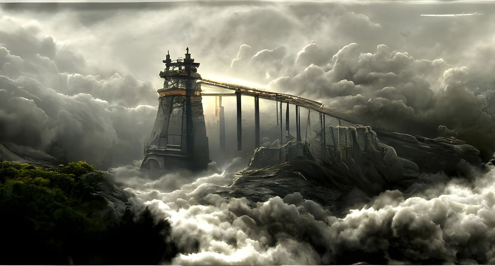 Epic Stormy Bridge Over Troubled Ocean