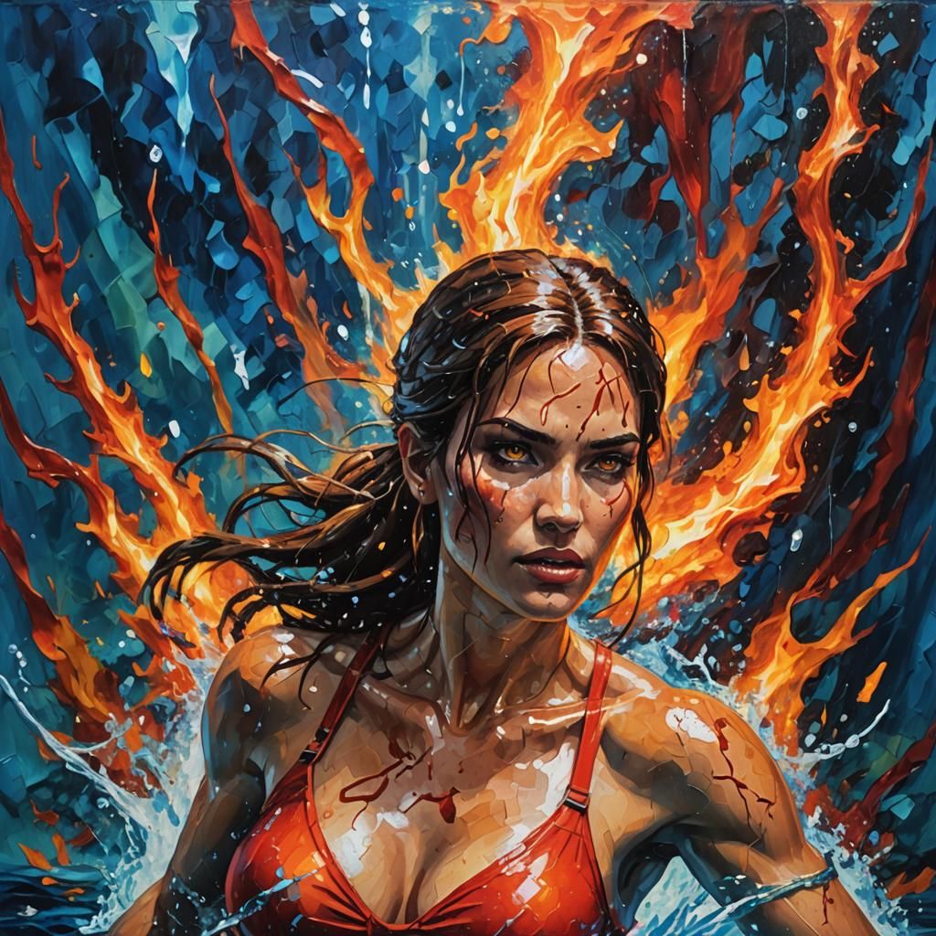 Lara Croft Underwater Portrait in Expressionist Style