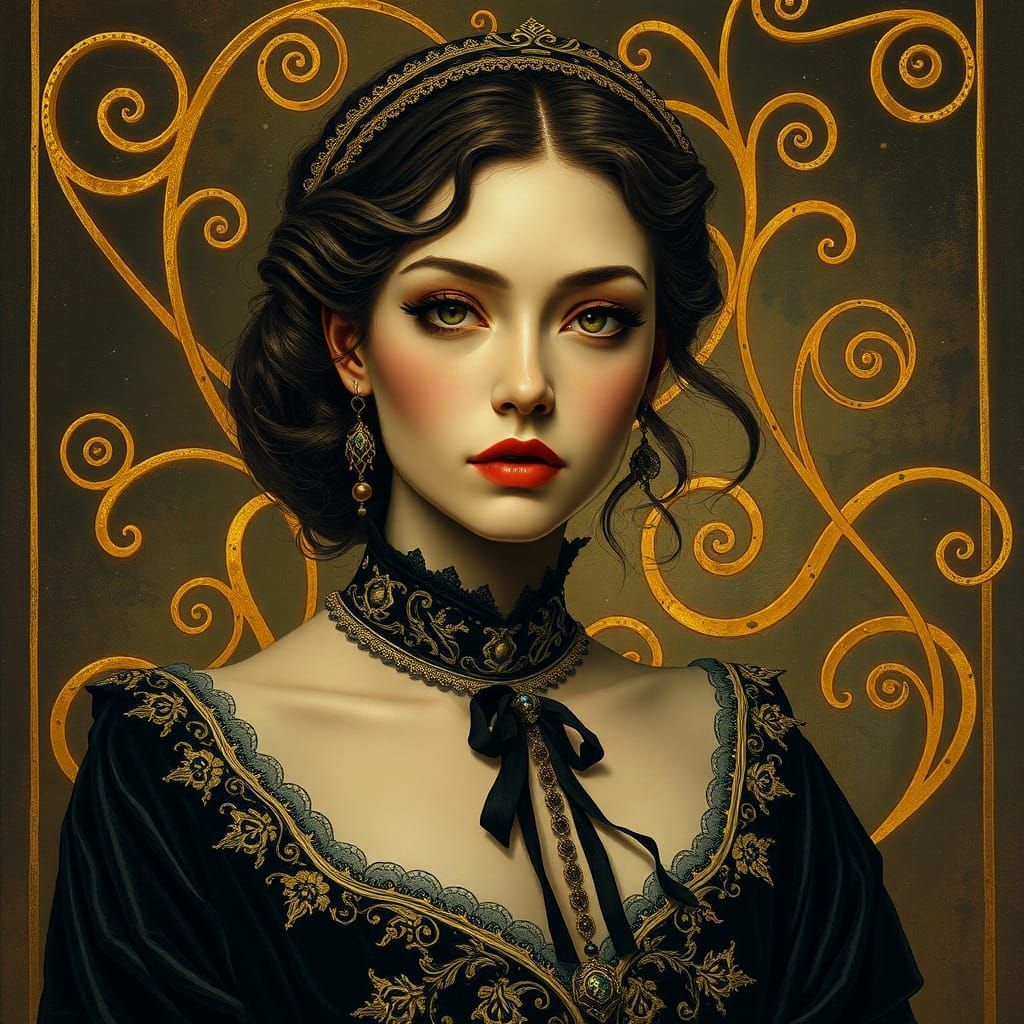 Ethereal Gothic Woman in Celtic Gold Splendor