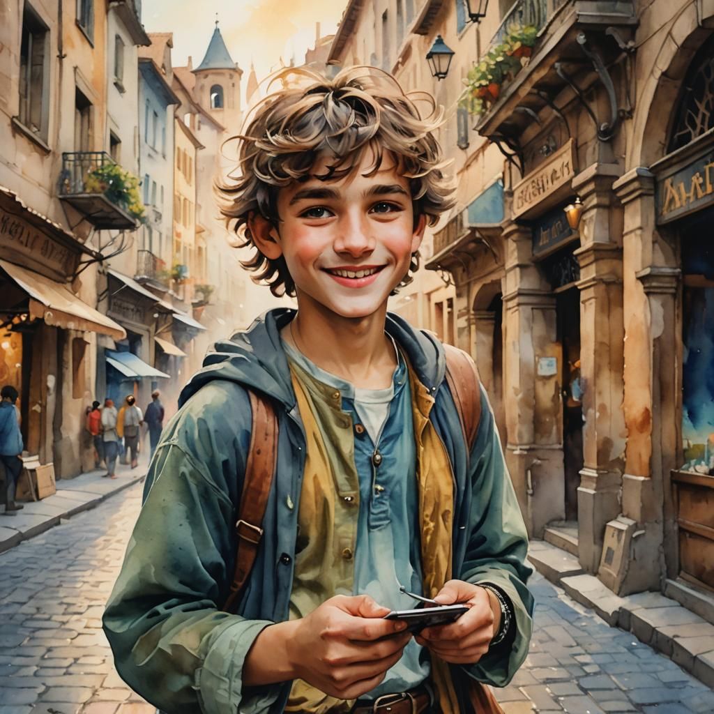 Mystical City Thief: Watercolor Impressionism