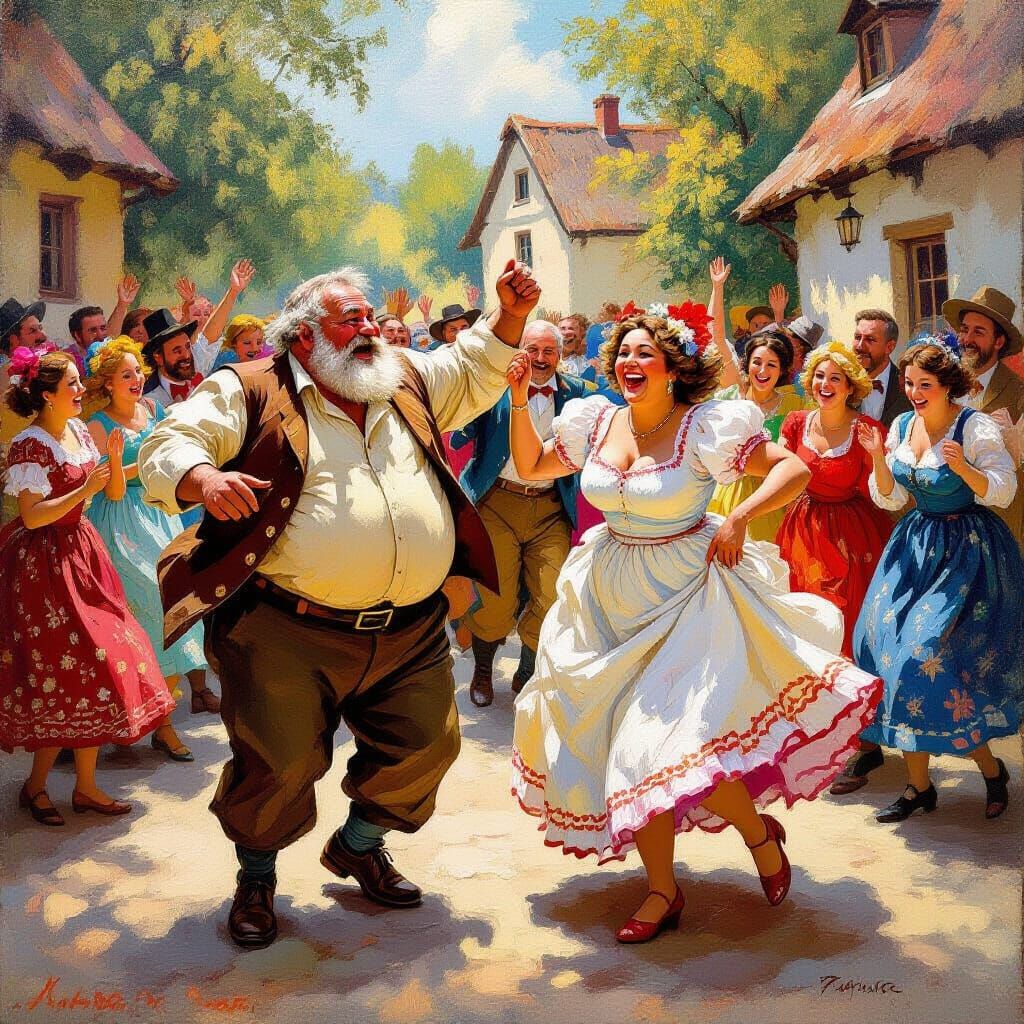Joyful Wedding Dance in Folk Art Style
