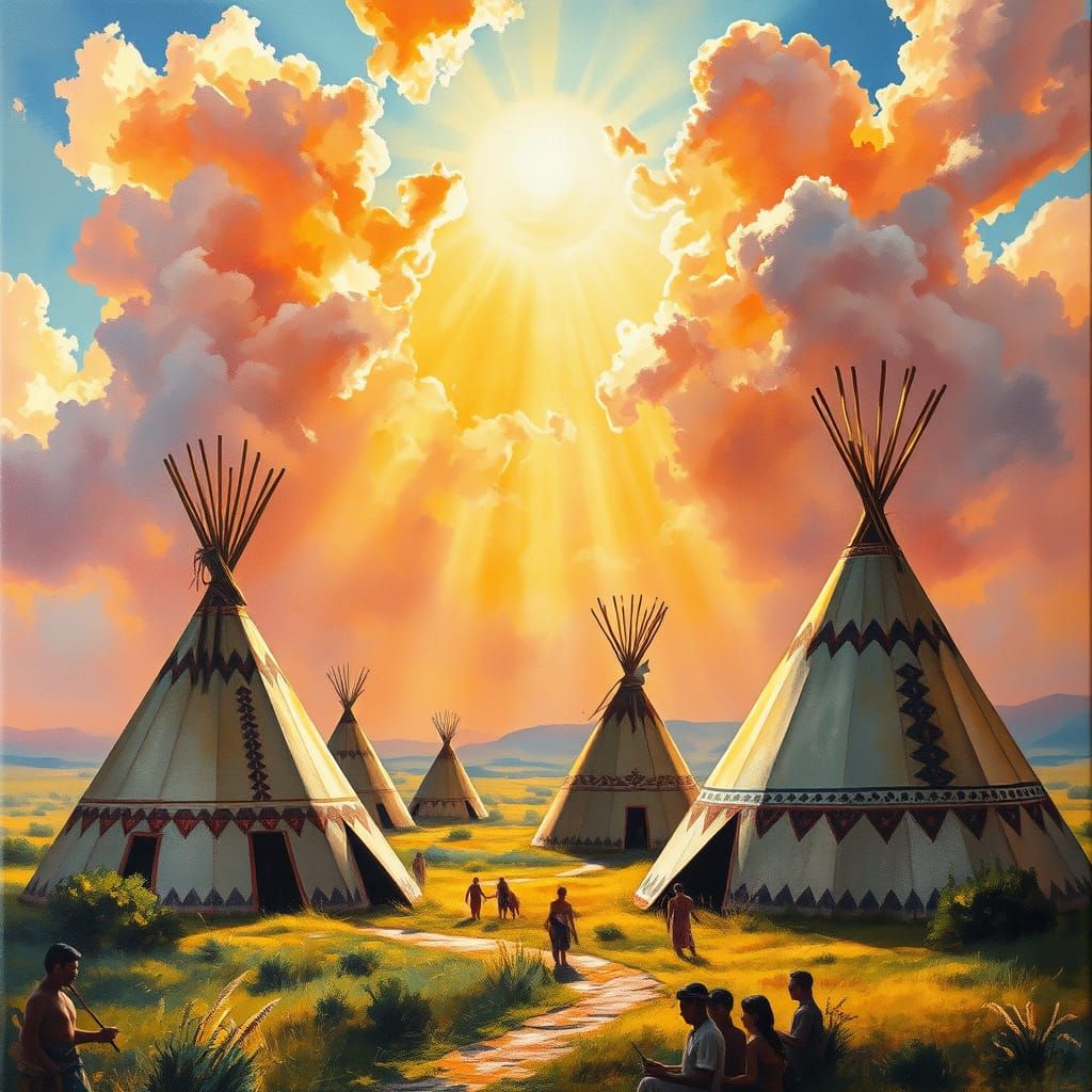 Amerindian Landscape with Tipis in Impressionist Style