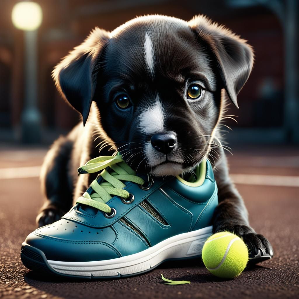 Cute Puppy Mischief: Chewing an Expensive Shoe