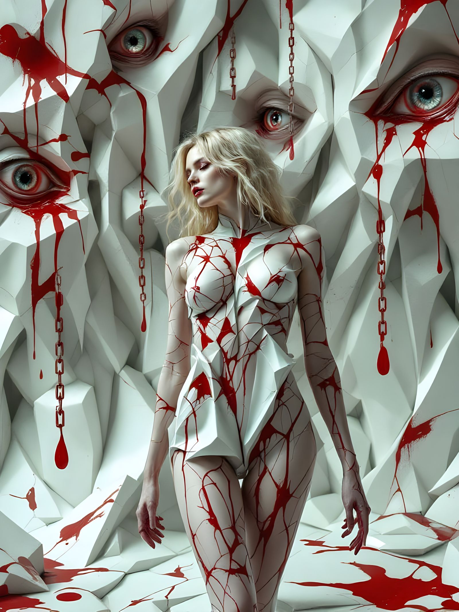 Surreal Vision of a Woman in Cubist Horror Style