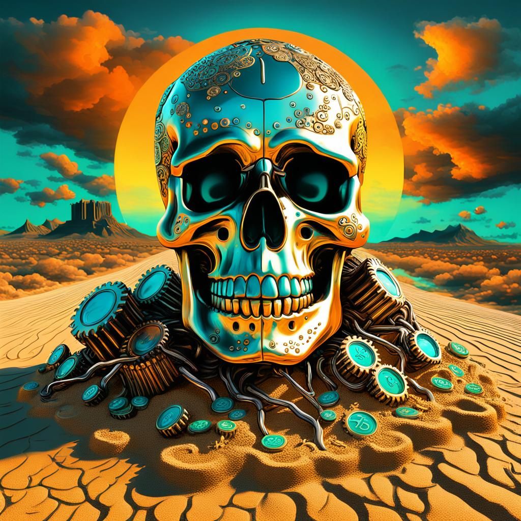 3D Day of the Dead Bitcoin Frankenstein monster skull gears ...
