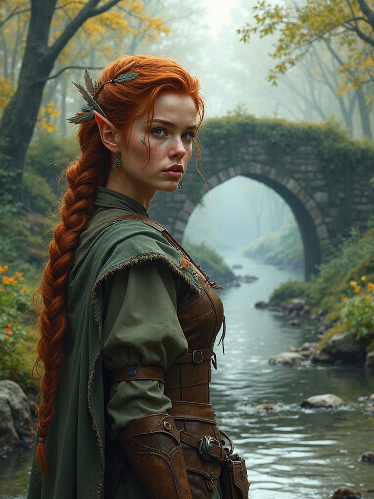 Half-Elf Ranger Embracing Wild Spirit in Ancient Forest