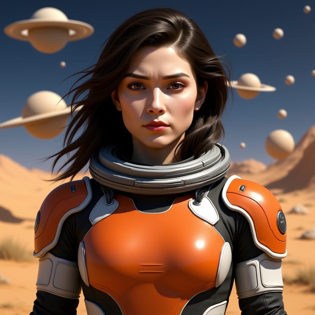 Futuristic Woman in Spacesuit on Alien Planet in Digital Art