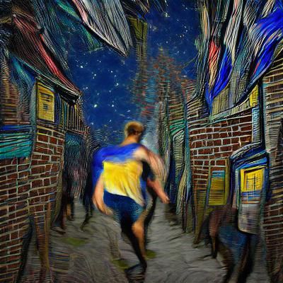Man Runs Through City Alleyways at Night