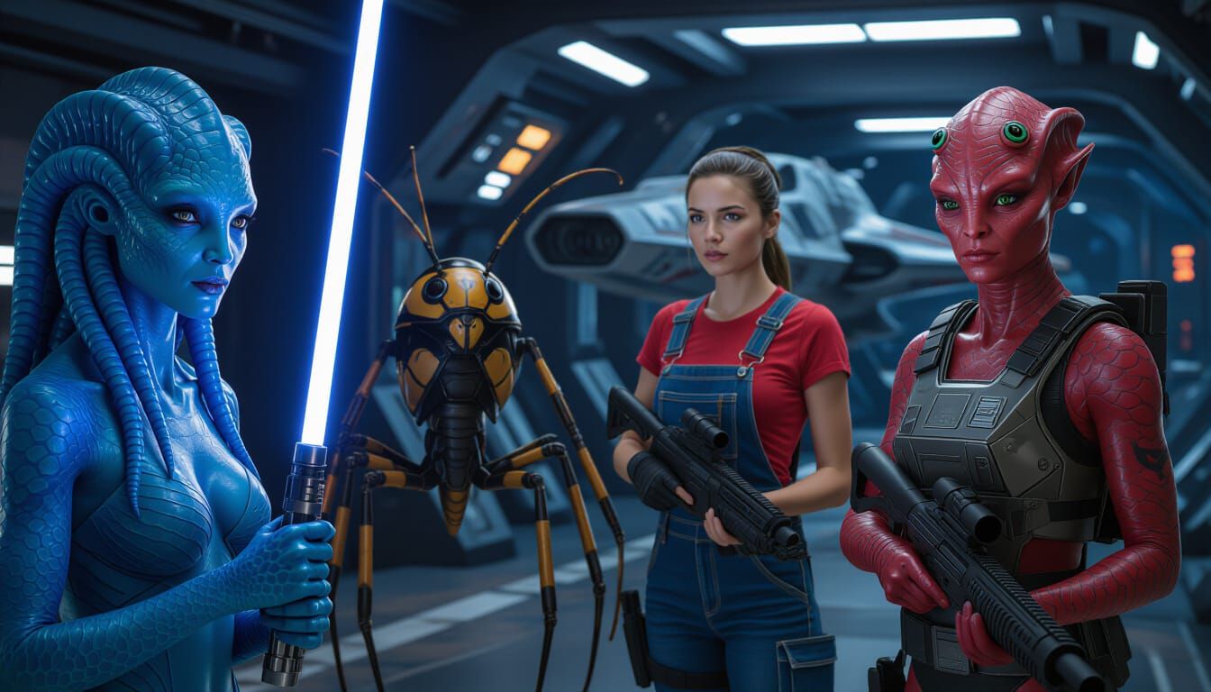 Sci-Fi Scene: Alien Women, Robots, and Spaceships