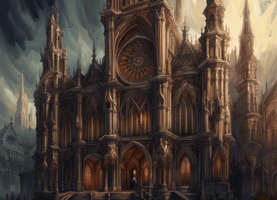 Ominous Gothic Church in Watercolor Style