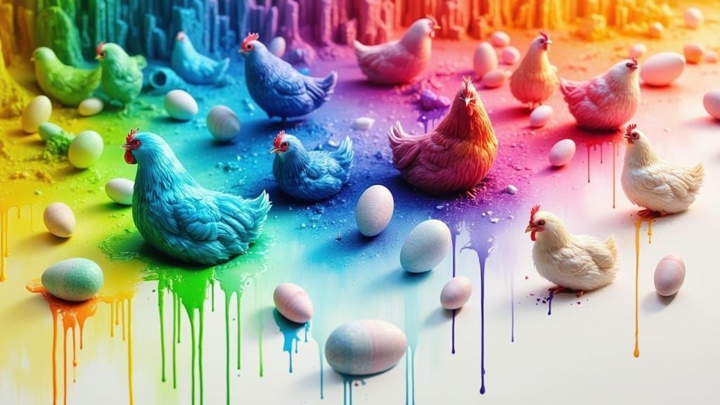 Surreal Chicken Farm with Bioluminescent Glow