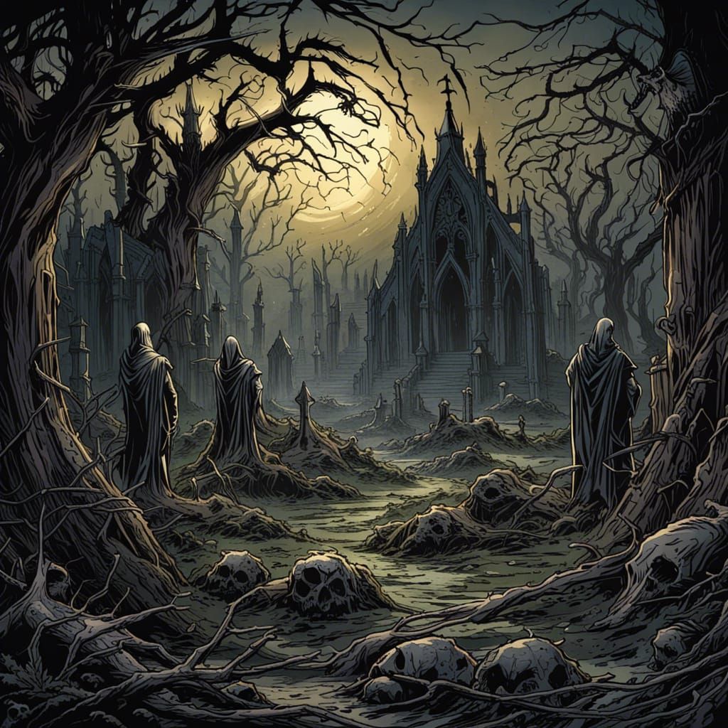 Dark Gothic Graveyard in Ruined Swamp