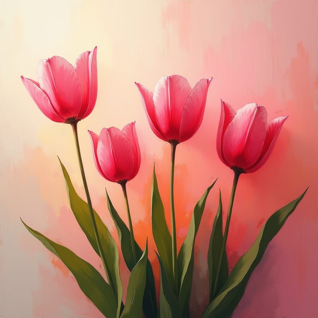 Abstract Pink Tulips Oil Painting in Contemporary Style