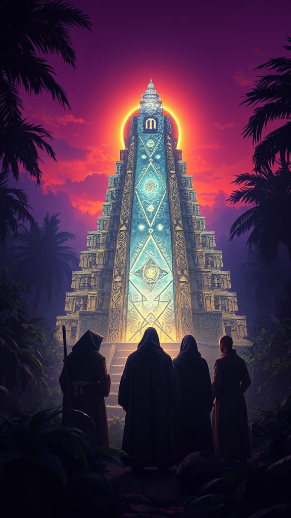 Dark Fantasy Mayan Astronomers in Ancient Jungle